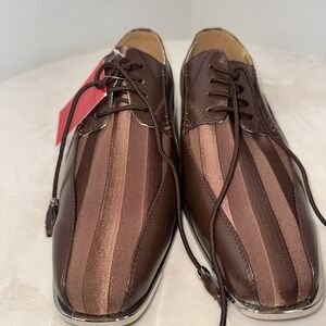 Expressions by RC Brown Leather Dress Shoes Shadow Strip Partern Men's Metal Tip